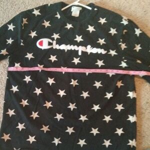 Champion Women's Black and White Star Long Sleeve Tee